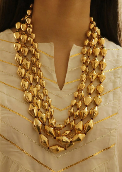 Large Gold Plated Beads Dholki Necklace