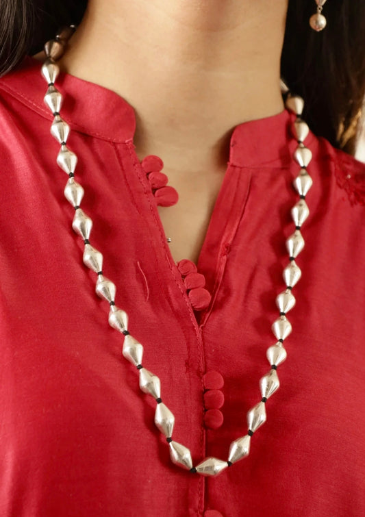 Dholki Beads Silver Necklace