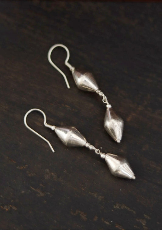 Dholki Beads Silver Earrings