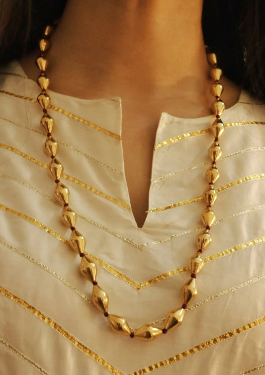 Gold Plated Single Line Dholki Beads Necklace