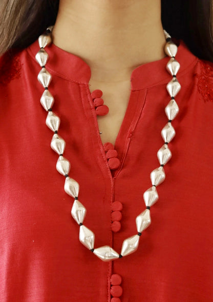 Large Silver Dholki Beads Necklace