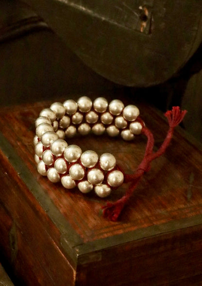 Round Dholki Beads Silver Bracelet