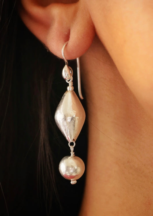 Mix Dholki Beads Silver Earrings