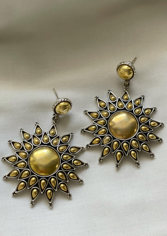 Surya earrings made from sterling silver with gold plating 