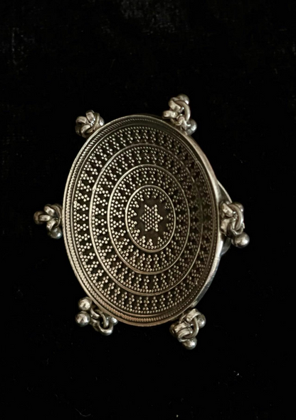 Mandala ring with sterling silver and concave design 