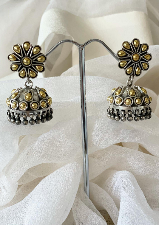 Phool jhumki made with sterling silver and gold plating