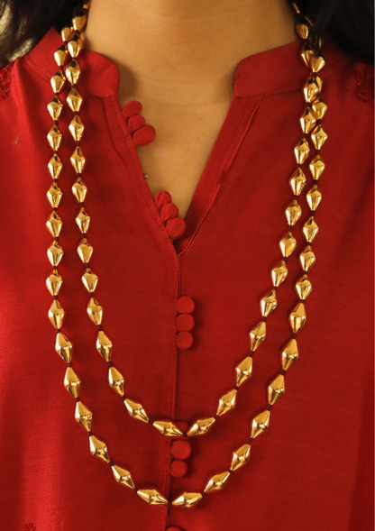 60 Inch Long Gold Plated Dholki Beads Silver Necklace