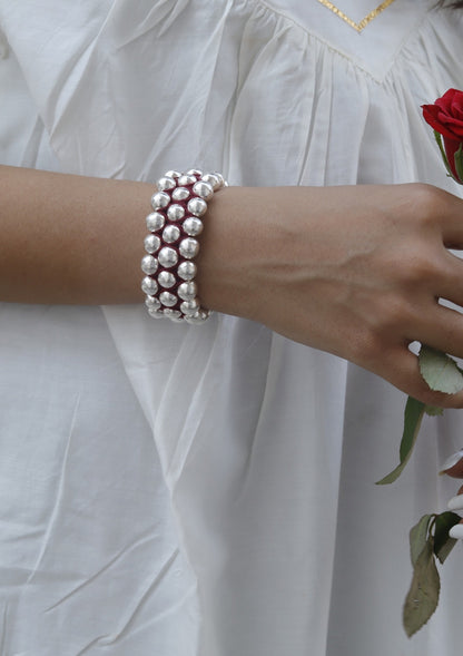 Round Dholki Beads Silver Bracelet