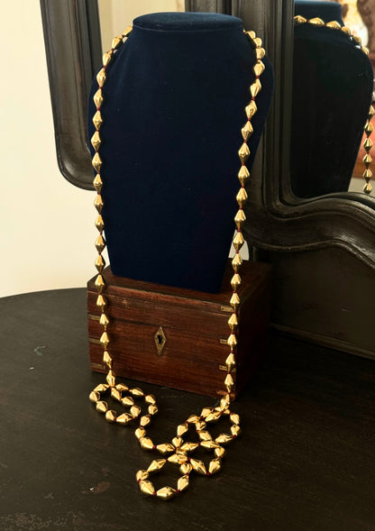 60 Inch Long Gold Plated Dholki Beads Silver Necklace