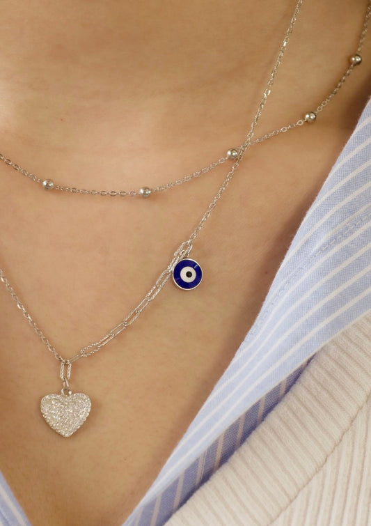 Heart Double Layered Evil Eye Necklace