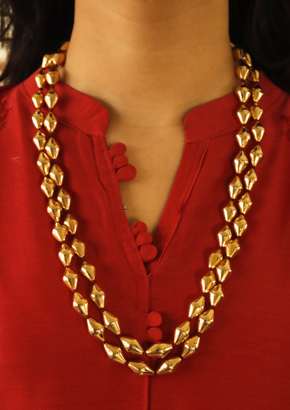 Gold Plated Double Line Dholki Beads Necklace