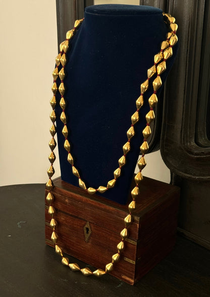 60 Inch Long Gold Plated Dholki Beads Silver Necklace