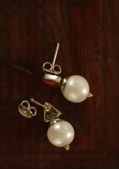 Coral Pearl Stud Earrings