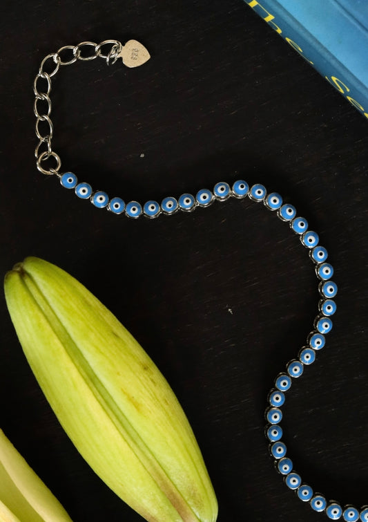 Blue Enamel Evil Eye Chain Bracelet