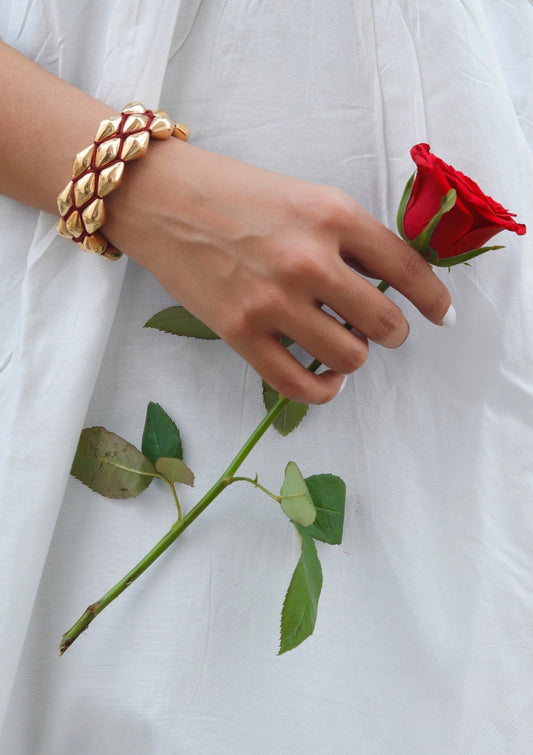 Gold Plated Dholki Beads Silver Bracelet