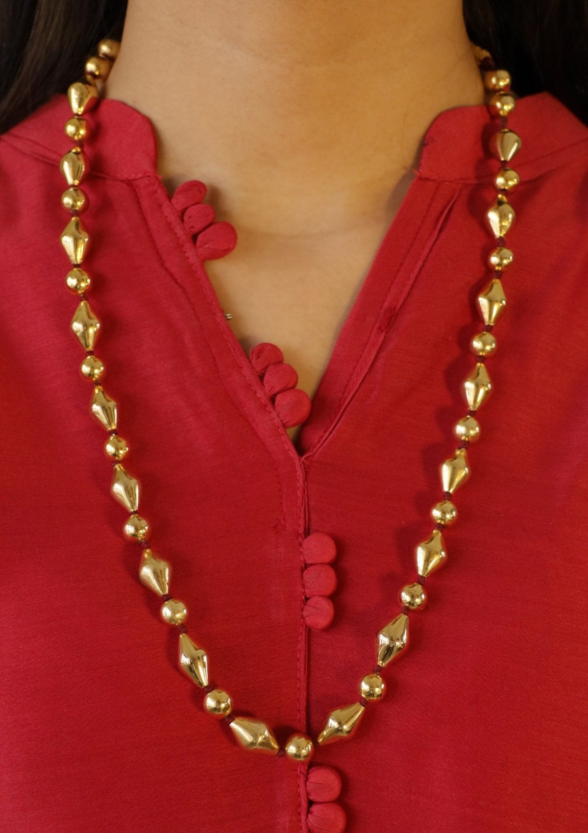 Gold Plated Mix Dholki Beads Silver Necklace