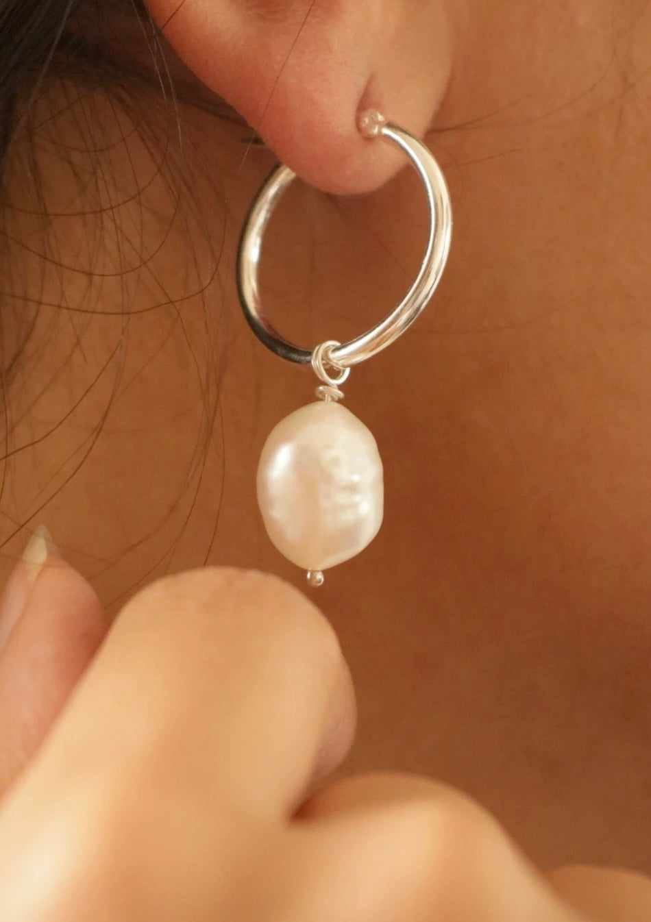 Pearl Loop Silver Earrings