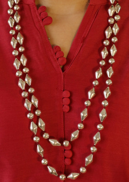 60 Inch Long Mix Dholki Beads Silver Necklace