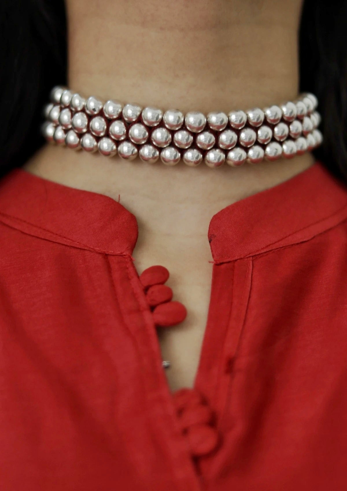 Dholki Beads Silver Choker