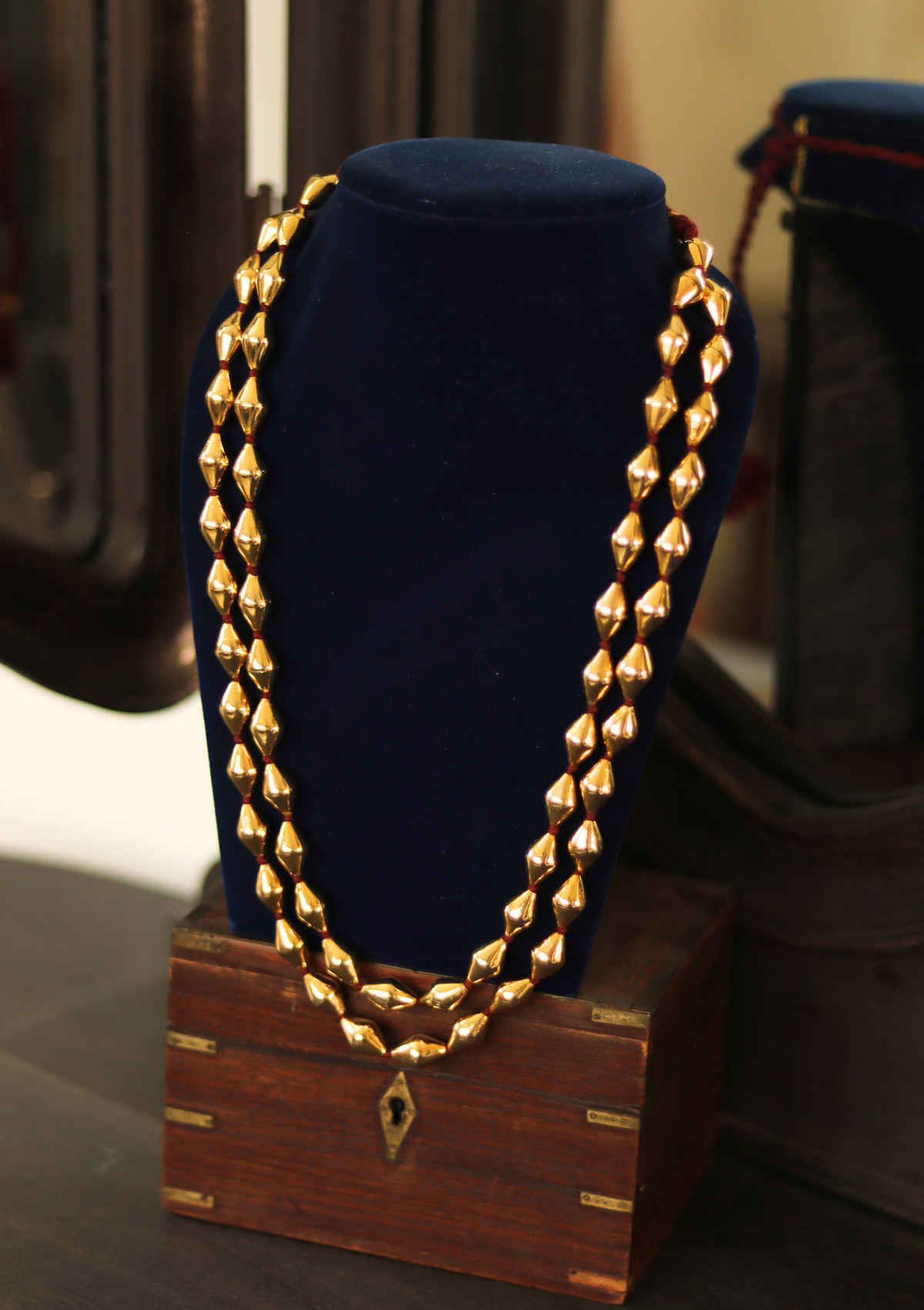 Gold Plated Double Line Dholki Beads Necklace