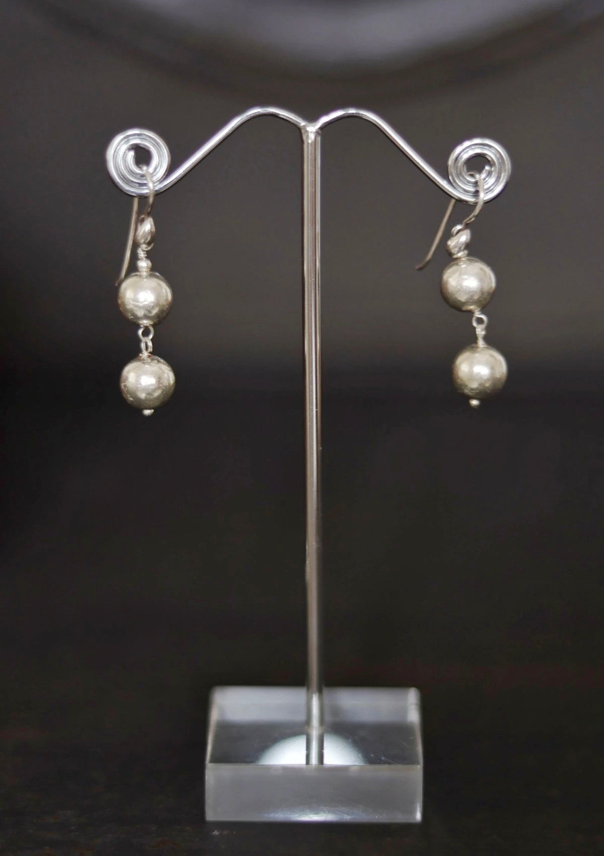 Round Dholki Beads Silver Earrings