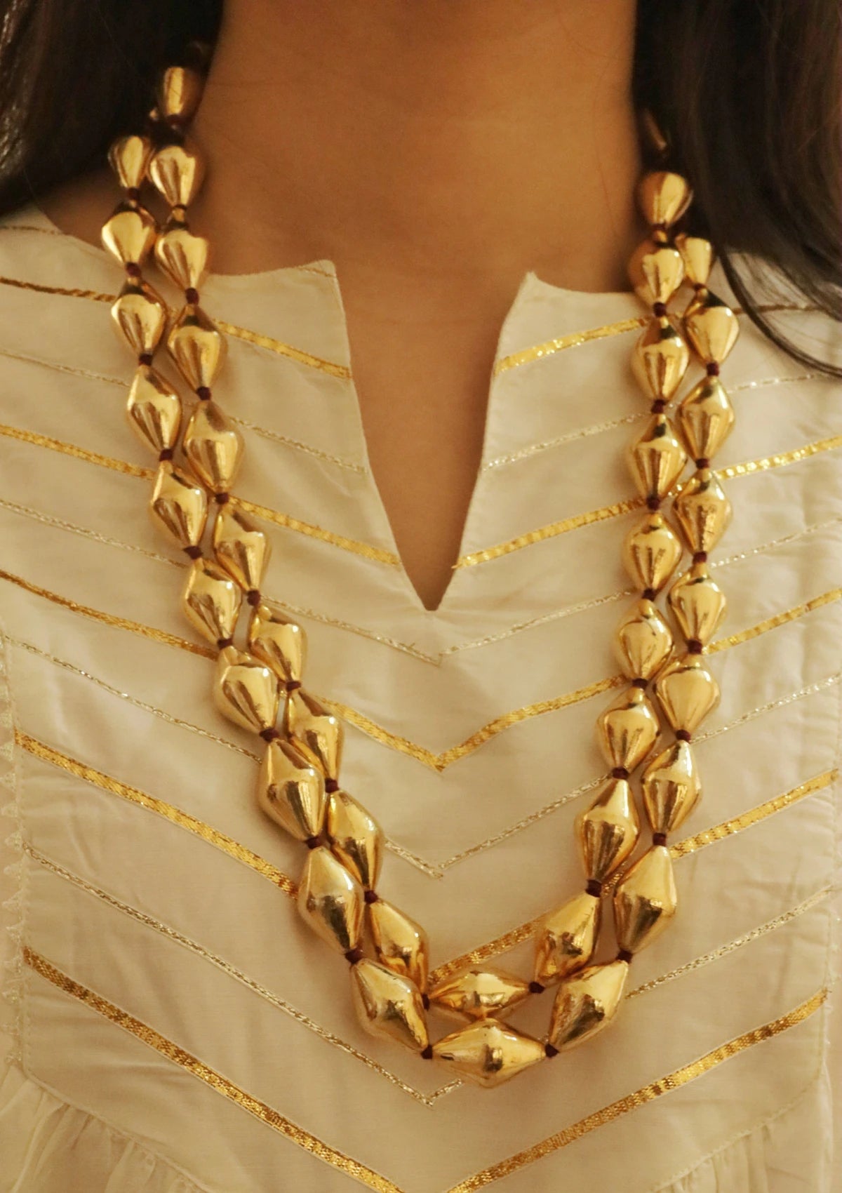 Large Gold Plated Beads Dholki Necklace