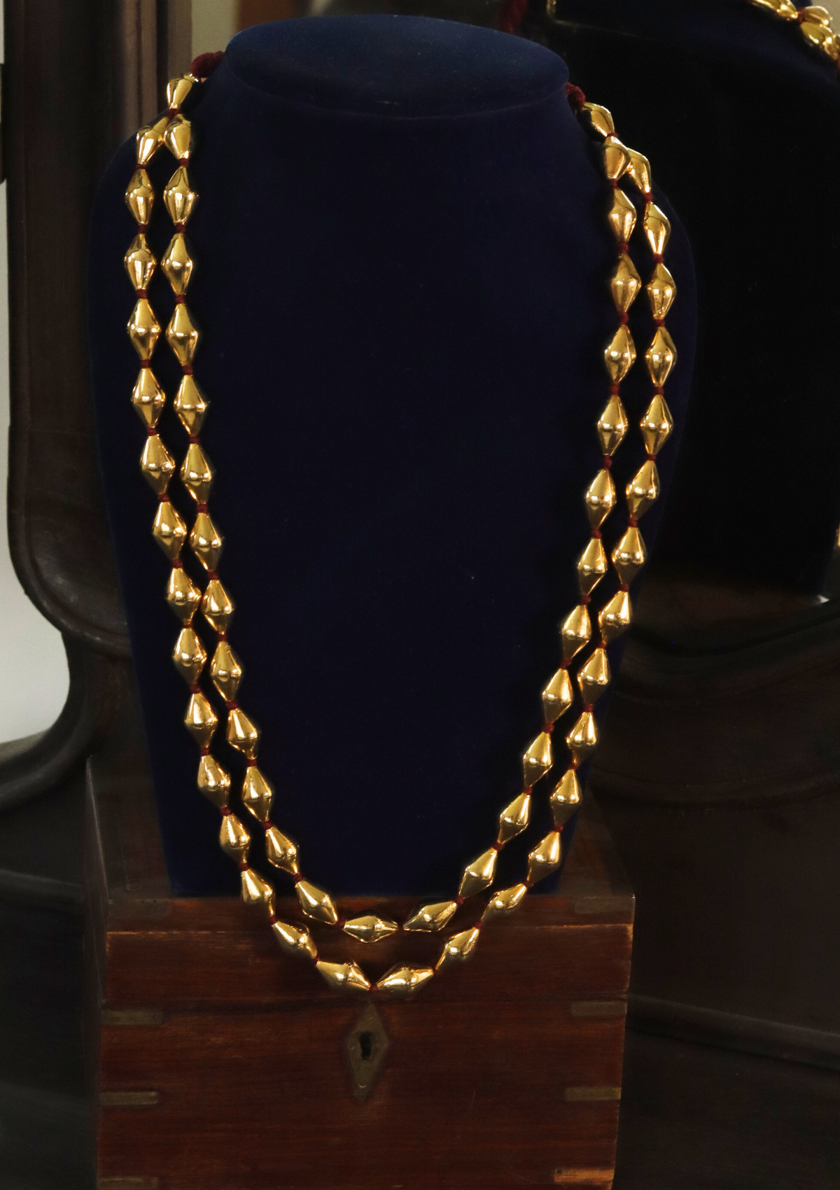 Gold Plated Double Line Dholki Beads Necklace