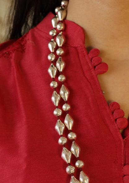 60 Inch Long Mix Dholki Beads Silver Necklace