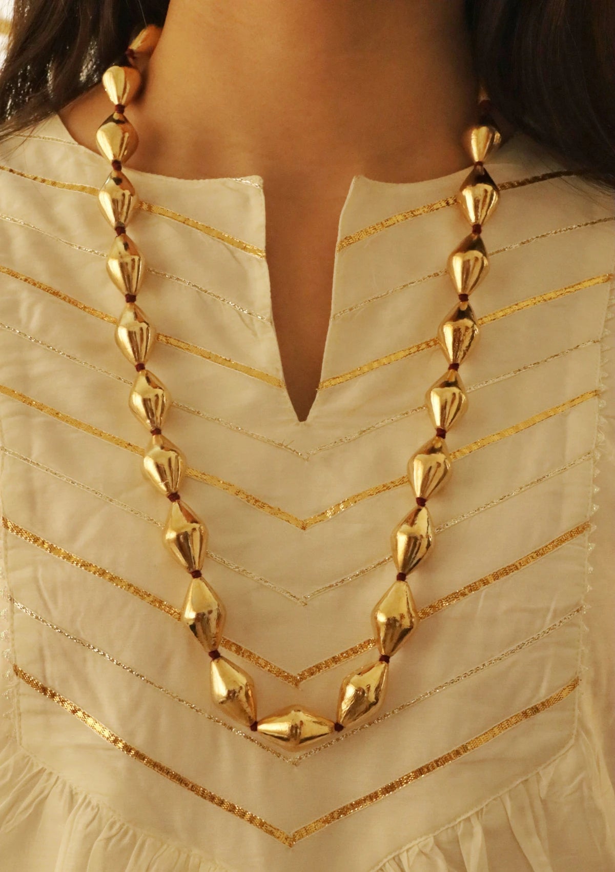 Large Gold Plated Beads Dholki Necklace