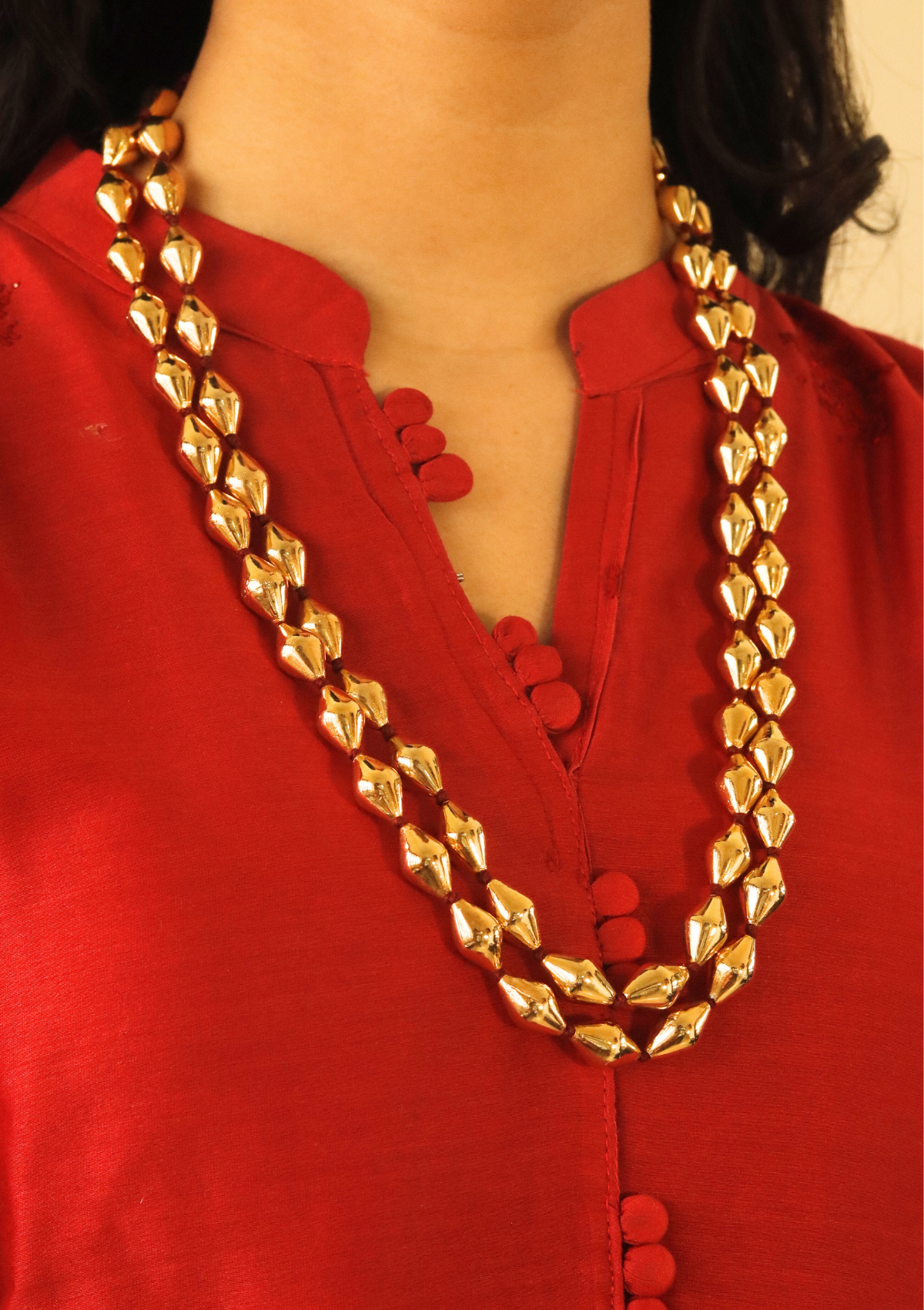 Gold Plated Double Line Dholki Beads Necklace