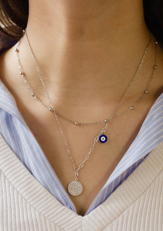 Serene Double Layered Evil Eye Necklace