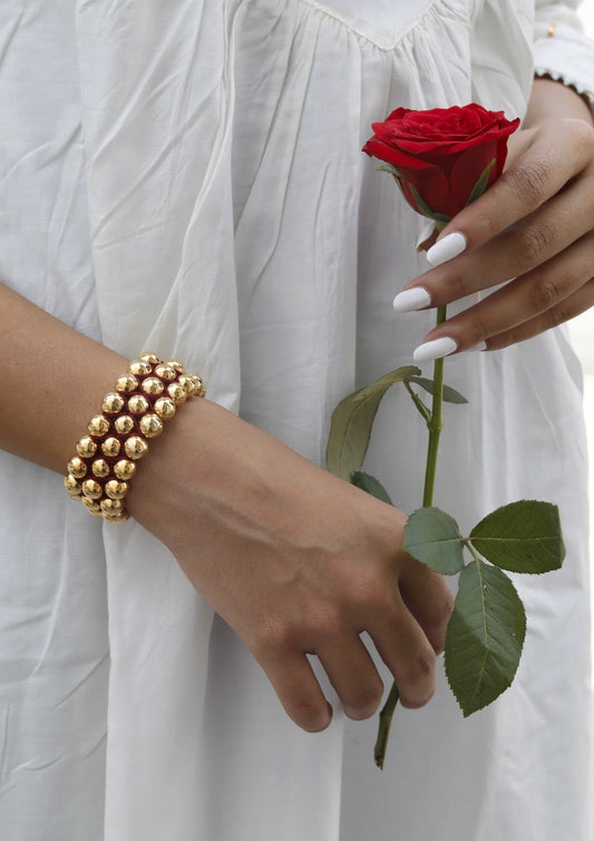 Gold Plated Round Dholki Beads Silver Bracelet