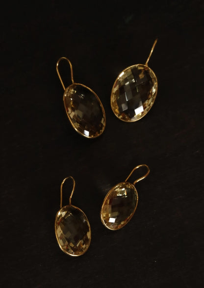 Victorian Oval Yellow Amethyst Silver Earrings