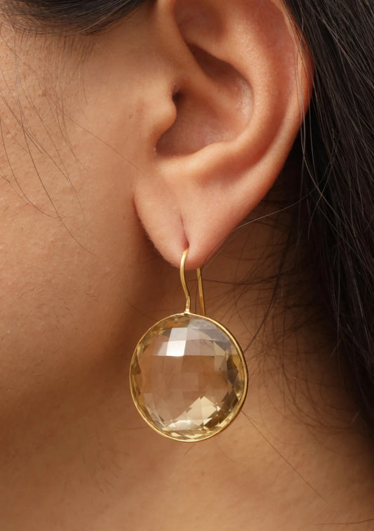 Victorian Round Yellow Amethyst Silver Earrings