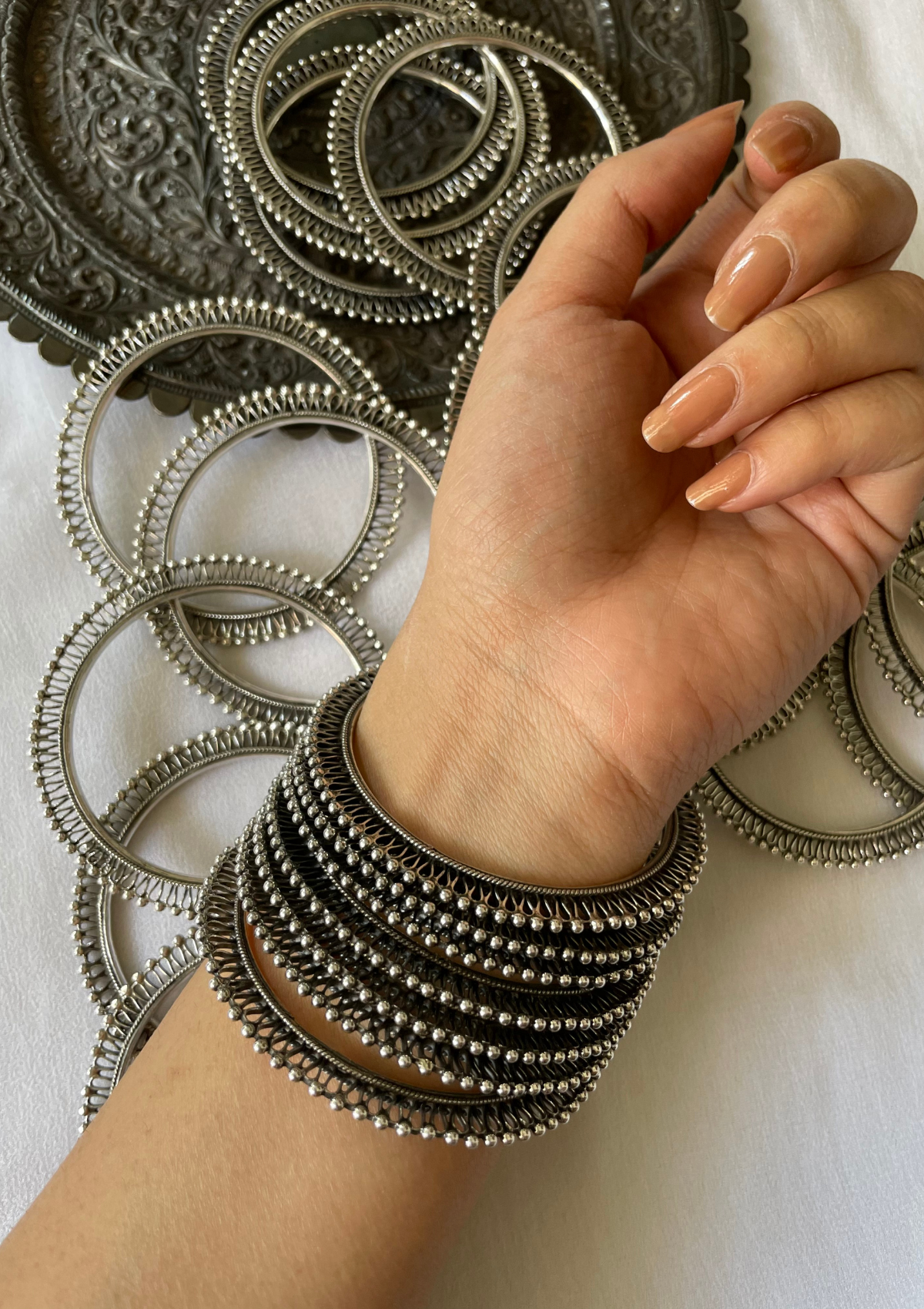 Black and shop silver bangles