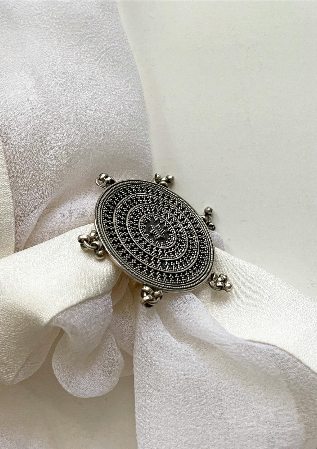 Mandala flat ring with sterling silver and flat intricate design 